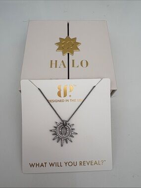 Halo Silver Sunburst Pendant Necklace with Crystal Accents